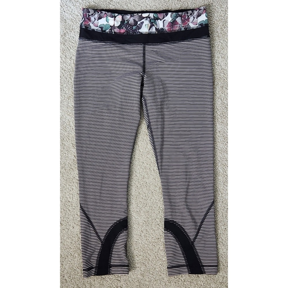 Lululemon Athletica Striped Capris with Floral Waistband